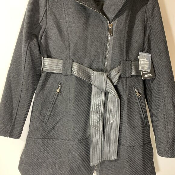 Mason Signature NWT Long Winter Coat Black Fur Collar Womens M - Picture 4 of 9